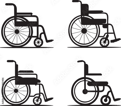 Wheelchair Icons Set – Black Silhouette Accessibility and Mobility Symbols for Medical and Healthcare Design