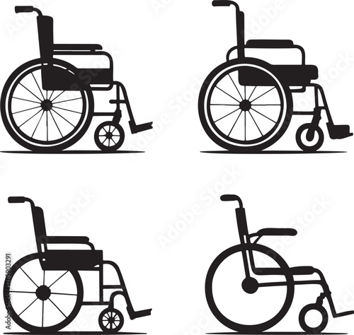 Wheelchair Icons Set – Black Silhouette Accessibility and Mobility Symbols for Medical and Healthcare Design
