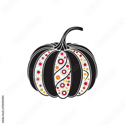 Decorative Abstract Pumpkin with Colorful Dotted Pattern – Vector Art on White Background