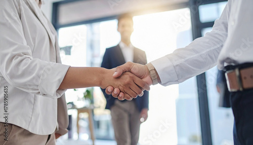 Handshake and meeting with business people in office for welcome