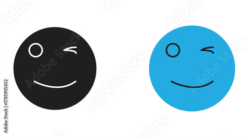 Winking face emoji outline icon, vector illustration