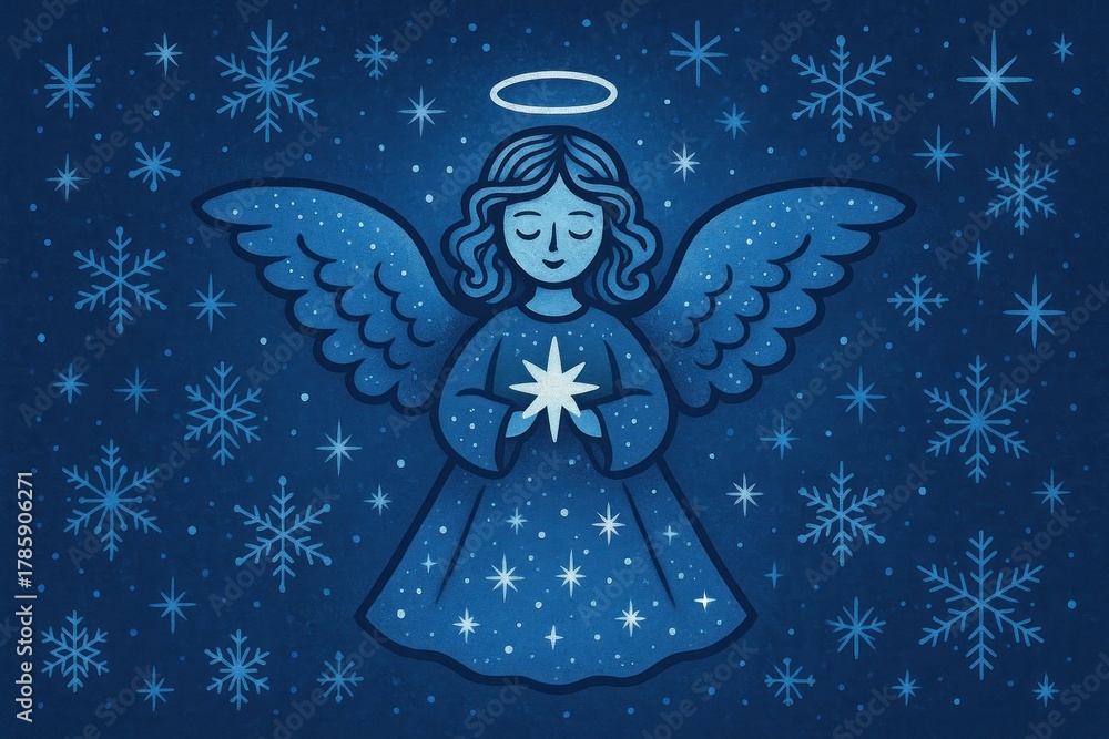 Fototapeta premium Celestial angel with snowflakes.