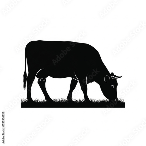 Cow grazing silhouette vector icon on white background
