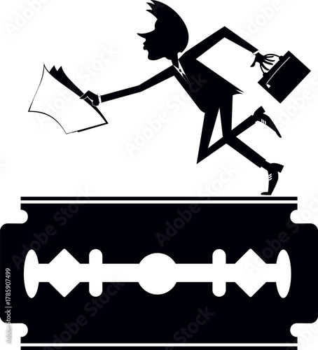 Blade runner businessman. Black and white illustration