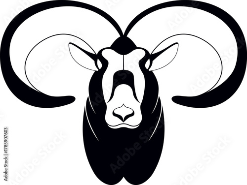 Head of the ram. Original black on white illustration
