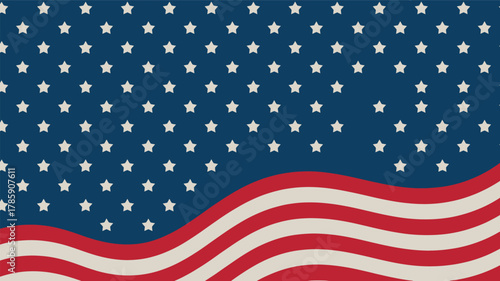 Abstract american flag pattern with wavy stripes and star field in silhouette style