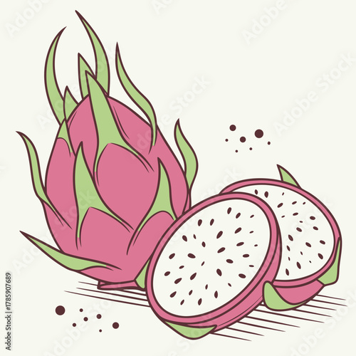 Bold Dragon Fruit Vector Icon Set with Thick Outlines
