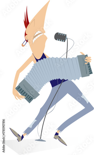 Cartoon man playing accordion and singing