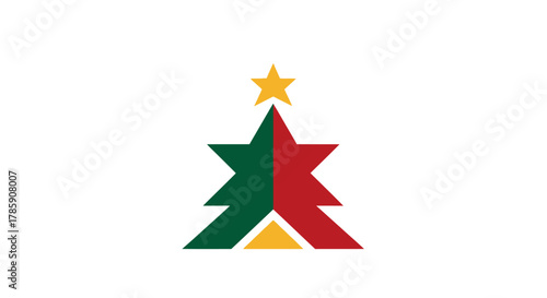Modern festive abstract Christmas tree design with geometric shapes and star topper creating vibrant holiday spirit