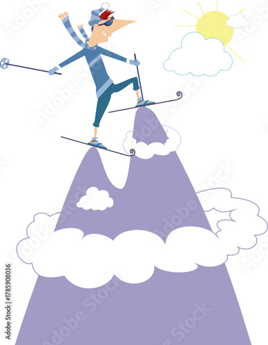 High mountain. Skiing young man