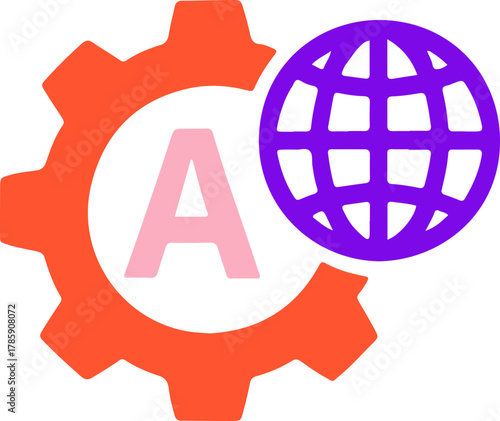 Vibrant Abstract Logo with Gear, Letter A, and Globe Design on Dark Backdrop