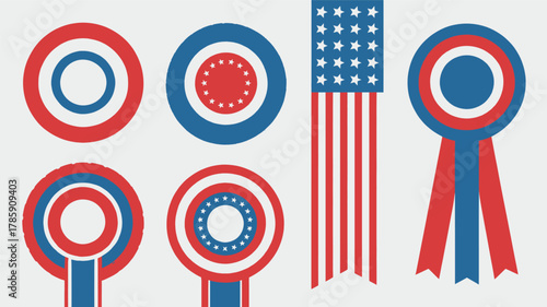 Collection of patriotic american rosettes and ribbons in red white and blue colors for celebrations and events silhouette