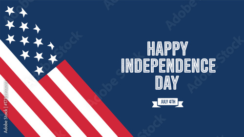 Happy independence day usa patriotic greeting with a stylized american flag silhouette on a deep blue background