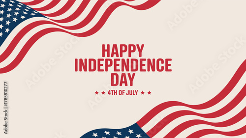Happy independence day celebration with waving american flag elements and text silhouette
