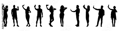 Silhouette of people using smartphones vector illustration.