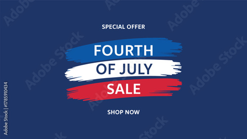 Fourth of july sale special offer with red white and blue brush strokes silhouette