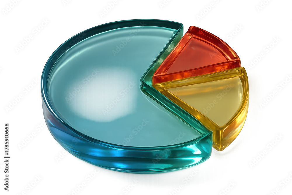Fototapeta premium Glass pie chart showing business data analysis, marketing statistics, and financial information on transparent background
