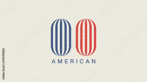 Two stylized oval shapes with vertical red and blue stripes representing american patriotism and independence silhouette