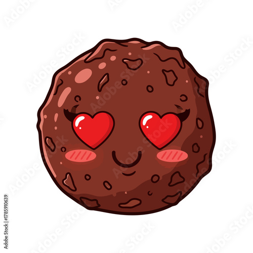 A charming chocolate truffle with heart eyes, expressing love and joy, a delightful treat