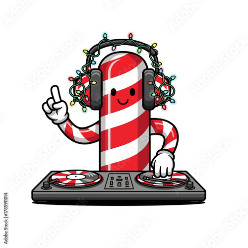 Candy cane dj a fun and festive holiday image of a candy cane playing music, perfect for christmas parties and celebrations
