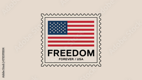 American flag stamp silhouette featuring the word freedom forever usa in a classic postage design