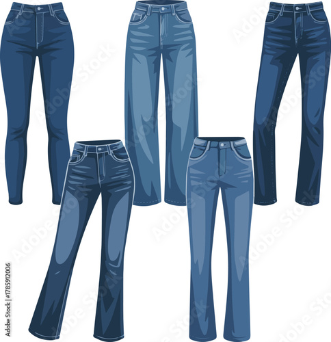 Isolated a kinds of deferent modern girl jeans pant vector art with white background.