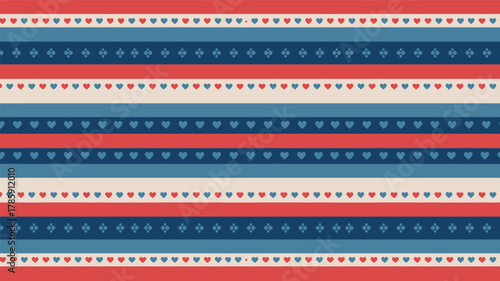Abstract geometric pattern of horizontal stripes in patriotic colors blue red and white with dotted lines creating a subtle texture silhouette