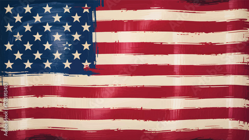 Distressed american flag silhouette with textured brush strokes and faded colors evoking patriotism and history