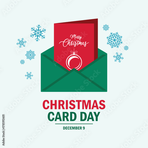Christmas Card Day poster vector illustration. Merry Christmas greeting card with envelope icon. Template for background, banner, card. December 9. Important day