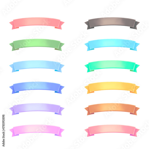 Vibrant gradient ribbon banners in pastel tones, ideal for modern web designs, announcements, labels, and marketing graphics.