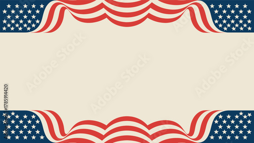 Festive american flag inspired border with red white and blue stripes and stars creating a patriotic frame silhouette