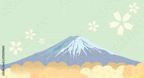 富士山, 年賀状, 赤富士, 絶景, 風景, 雲, 雲海, 景色, 山, 世界遺産, 和風, 和柄, おしゃれ, あしらい, 雪, 地紋, 模様, 装飾, 桜, 花、お正月、新年、元旦