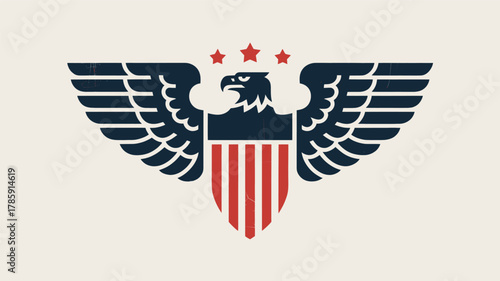 Majestic american eagle emblem with outstretched wings shield and stars presented in a bold graphic silhouette style symbolizing patriotism and freedom silhouette