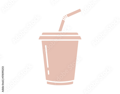 Icon of a plastic cup. Vector graphic. Paper cup filled with water and a straw.
