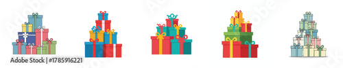Present Stacks Flat Vector Illustration Holiday Surprise Collection Set