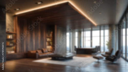 Wallpaper Mural Blurred modern luxury interior with warm wooden accents, elegant furniture, and soft ambient lighting. Ideal background for virtual meetings, website, and branding. Torontodigital.ca