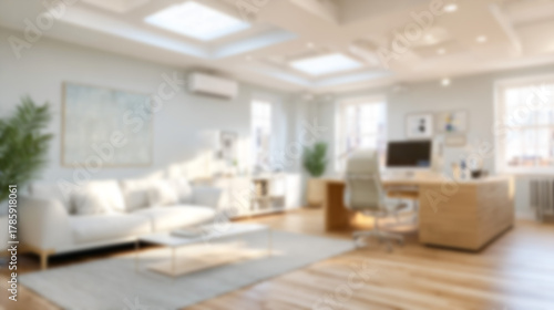 Wallpaper Mural Blurred modern minimalist office interior background with soft natural light and clean elegant decor, perfect for virtual meetings, zoom, website backdrops, professional presentations, and digital  Torontodigital.ca