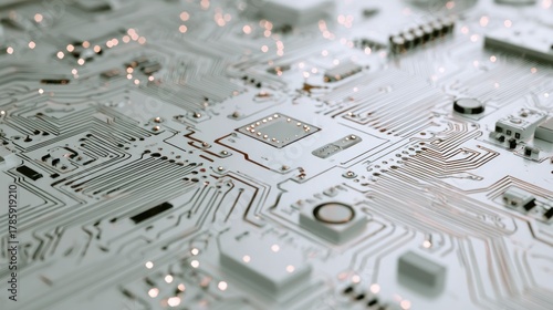 Detailed circuit board with intricate traces and electronic components
