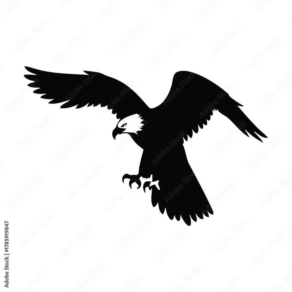 Obraz premium Silhouette of an eagle in flight, showcasing its powerful wings and sharp talons vector illustration