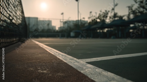 Empty tennis court on a calm day, ready for sport competition or training