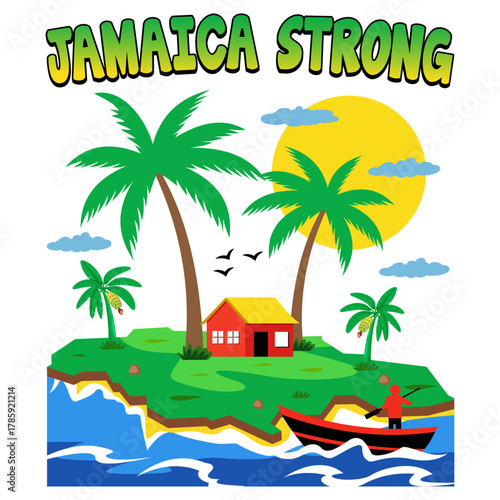 Jamaica strong tropical island paradise with palm trees and ocean