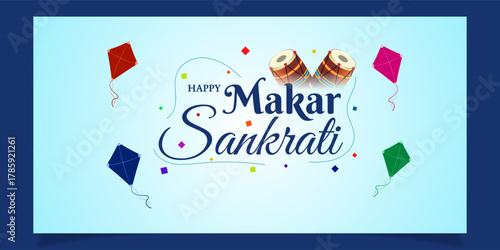 Vector illustration of Happy Makar Sankranti social media template