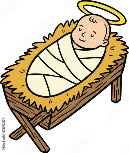 jesus baby on Straw cradle manger character vector illustration design