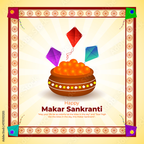 Vector illustration of Happy Makar Sankranti social media template