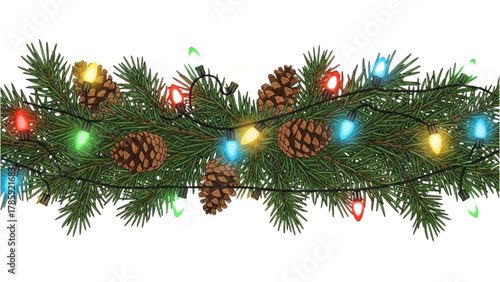 Festive Holiday Garland Pine, Lights, and Pinecones for Winter Celebrations