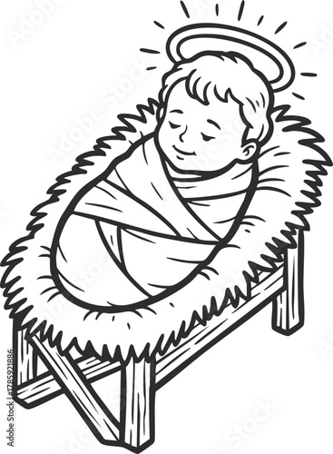 jesus baby on Straw cradle manger character vector illustration design