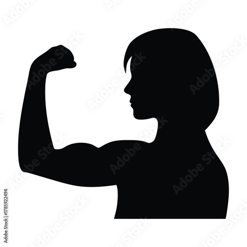 Woman flexing biceps silhouette vector illustration for fitness and strength concept design