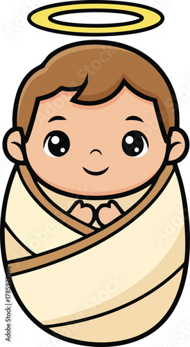 jesus baby on Straw cradle manger character vector illustration design