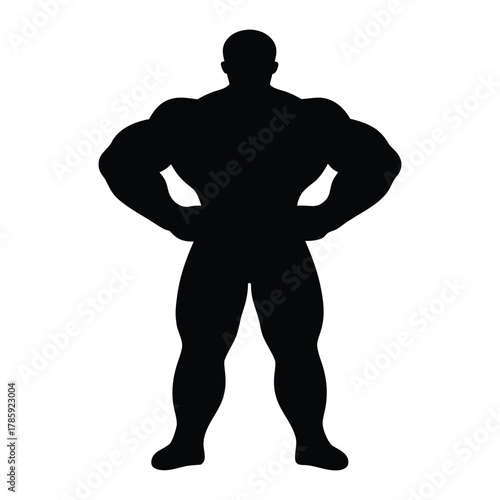 Silhouette of muscular bodybuilder fitness model posing showing strength and power in gym workout