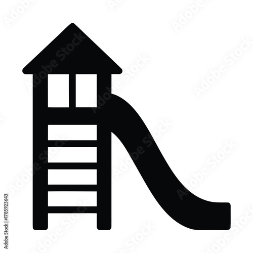 Playground equipment slide tower icon for children park outdoor play area black silhouette vector